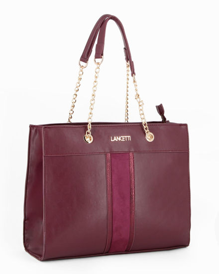 Immagine di LANCETTI - Borsa a due manici bordeaux con dettaglio frontale scamosciato