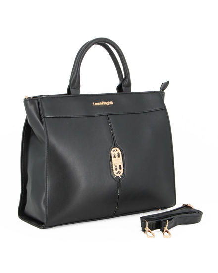 Immagine di LAURA BIAGIOTTI - Borsa a due manici nera con logo frontale, tracolla removibile