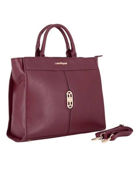 Immagine di LAURA BIAGIOTTI - Borsa a due manici bordeaux con logo frontale, tracolla removibile