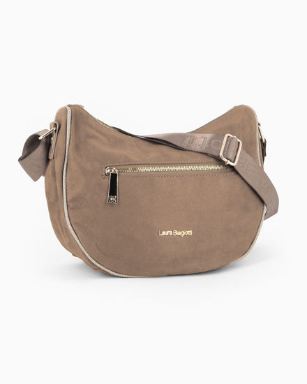Immagine di LAURA BIAGIOTTI - Borsa mezzaluna scamosciata terra, con tracolla e tasca posteriore e frontale