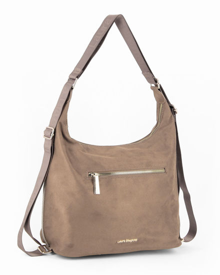 Immagine di LAURA BIAGIOTTI - Borsa/Zaino scamosciata terra con tasca frontale e posteriore