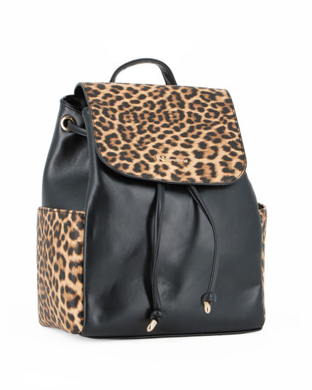 Immagine di NARDINI - Zaino leopardato con due tasche laterali, patta e chiusura a coulisse