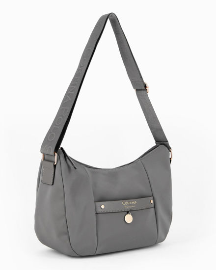 Immagine di CORTINA POLO STYLE - Borsa mezzaluna antracite con tasca frontale e dettaglio logo pendente