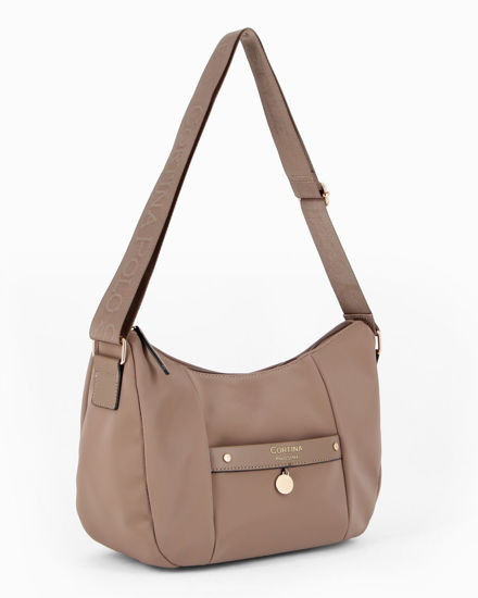 Immagine di CORTINA POLO STYLE - Borsa mezzaluna nocciola con tasca frontale e dettaglio logo pendente