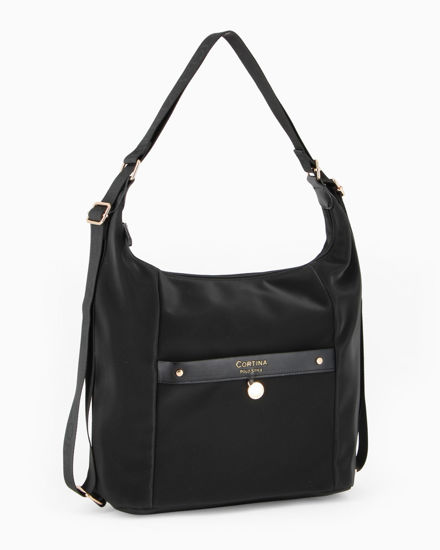Immagine di CORTINA POLO STYLE - Borsa/Zaino nera con tasca frontale e dettaglio logo pendente