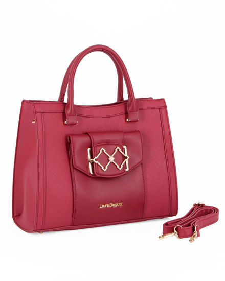 Immagine di LAURA BIAGIOTTI - Borsa a due manici rubino con  tasca frontale con patta, tracolla removibile
