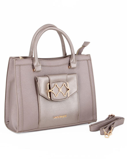 Immagine di LAURA BIAGIOTTI - Borsa a due manici metal con  tasca frontale con patta, tracolla removibile