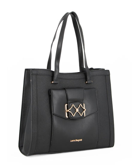 Immagine di LAURA BIAGIOTTI - Borsa a due manici nera con  tasca frontale con patta
