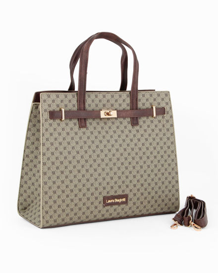 Immagine di LAURA BIAGIOTTI - Borsa a due manici logata testa moro con dettaglio girello sul davanti, tracolla removibile