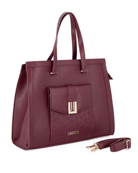 Immagine di LANCETTI - Borsa a due manici bordeaux con tasca frontale con patta, tracolla removibile