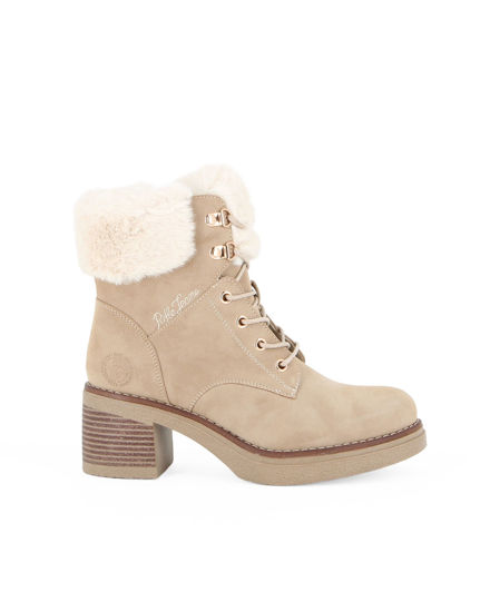 Immagine di RIFLE - Tronchetto cappuccino scamosciato con pelliccia, lacci e zip laterale, tacco 6CM