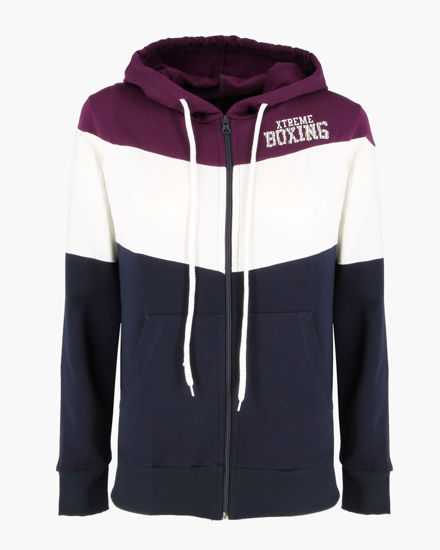 Immagine di XTREME BOXING - FELPA VIOLA/BIANCO/BLU DA DONNA FULL ZIP CON CAPPUCCIO