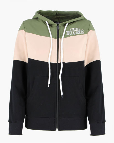 Immagine di XTREME BOXING - FELPA VERDE/BEIGE/NERO DA DONNA FULL ZIP CON CAPPUCCIO