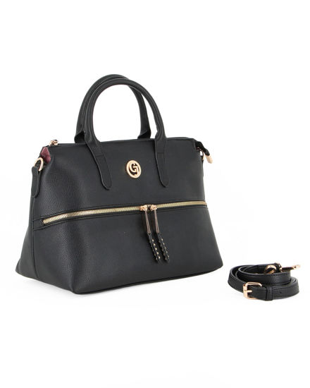 Immagine di CARRERA - Borsa a due manici nera con logo e tasca frontale, tracolla removibile