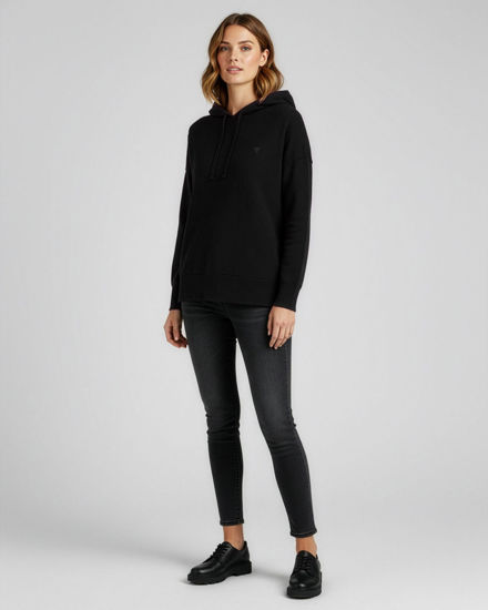 Immagine di TATOO - MAGLIA MANICA LUNGA NERA CON CAPPUCCIO DA DONNA