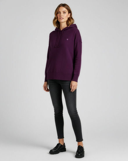 Immagine di TATOO - MAGLIA MANICA LUNGA VIOLA CON CAPPUCCIO DA DONNA