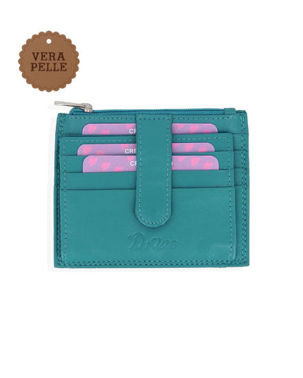 Immagine di DIVAS - Portacarte turchese in VERA PELLE con ribaltina e tasca porta spicci