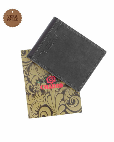 Immagine di CHARRO - Portafoglio nero da uomo in VERA PELLE con ribaltina interna