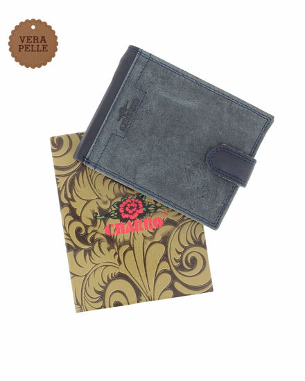 Immagine di CHARRO - Portafoglio blu da uomo in VERA PELLE con pattina e ribaltina interna