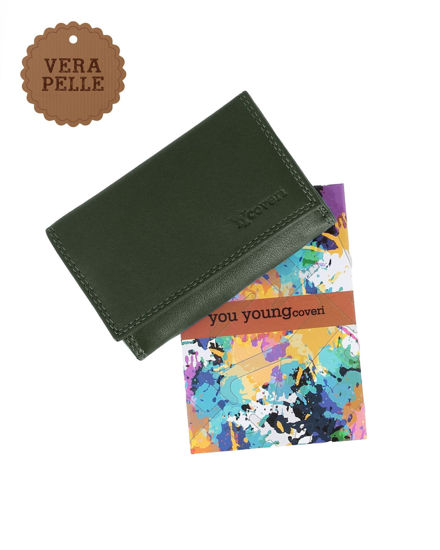 Immagine di YOU YOUNG COVERI - Portafoglio oliva in VERA PELLE con patta e tasca portamonete