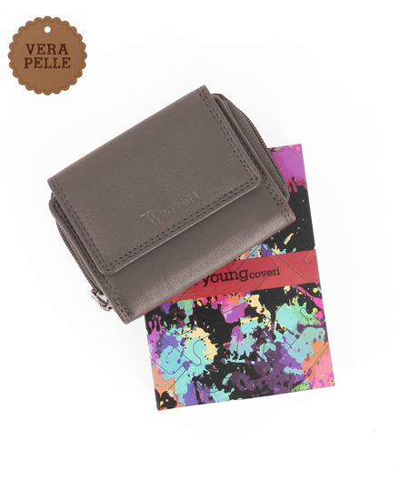 Immagine di YOU YOUNG COVERI - Portafoglio piccolo grigio in VERA PELLE con pattina e tasca portamonete