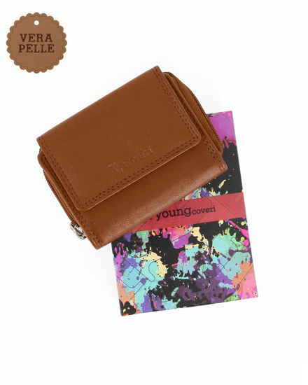 Immagine di YOU YOUNG COVERI - Portafoglio piccolo cuoio in VERA PELLE con pattina e tasca portamonete