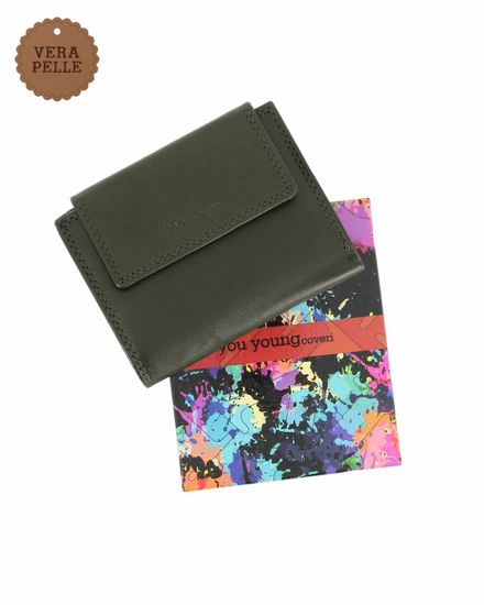 Immagine di YOU YOUNG COVERI - Portafoglio verde oliva in VERA PELLE con patta e ribaltina