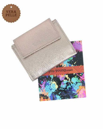 Immagine di YOU YOUNG COVERI - Portafoglio grigio laminato in VERA PELLE con patta e ribaltina