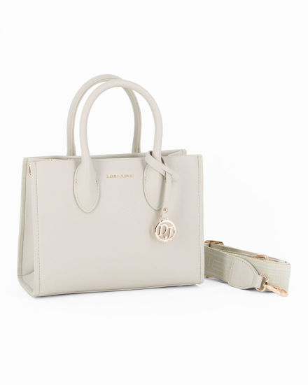 Immagine di DAVID JONES - Borsa a due manici latte con ciondolo logo, tracolla removile