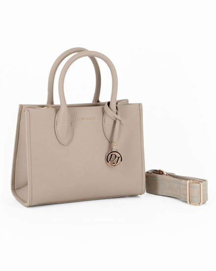 Immagine di DAVID JONES - Borsa a due manici taupe con ciondolo logo, tracolla removile