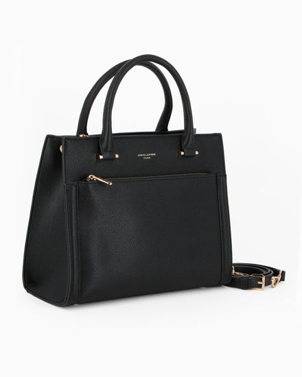 Immagine di DAVID JONES - Borsa a due manici nera con tasca frontale, tracolla removibile