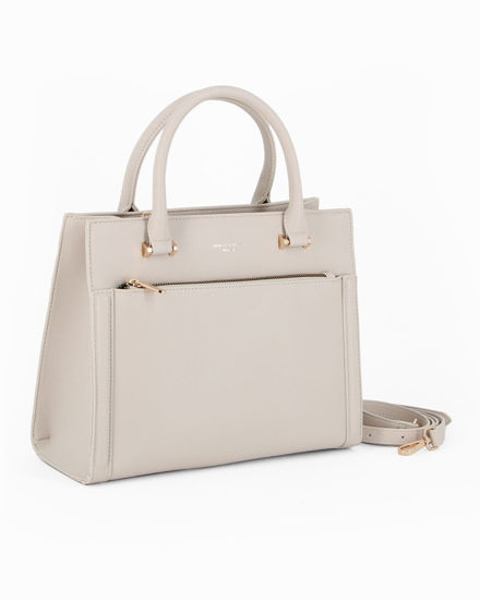 Immagine di DAVID JONES - Borsa a due manici crema con tasca frontale, tracolla removibile