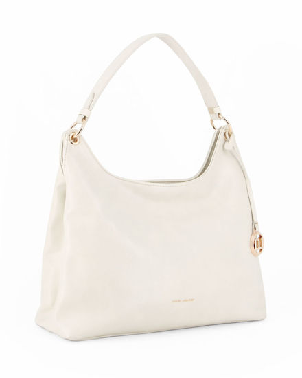 Immagine di DAVID JONES - Borsa a spalla crema con tasca posteriore e ciondolo logo