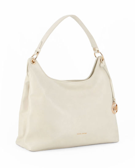 Immagine di DAVID JONES - Borsa a spalla latte con tasca posteriore e dettaglio logo pendente