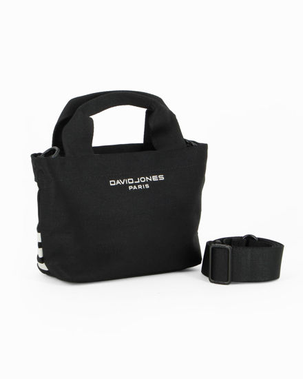 Immagine di DAVID JONES - Minibag a due manici nera con dettaglio scritte, tracolla regolabile