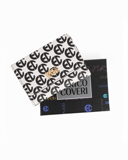 Immagine di ENRICO COVERI - Portafoglio bianco e nero loggato da donna con patta e tasca posteriore