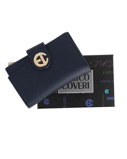 Immagine di ENRICO COVERI - Portafoglio blu da donna con pattina e tasca posteriore