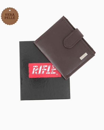 Immagine di RIFLE - Portafoglio marrone in VERA PELLE con pattina e taschino posteriore