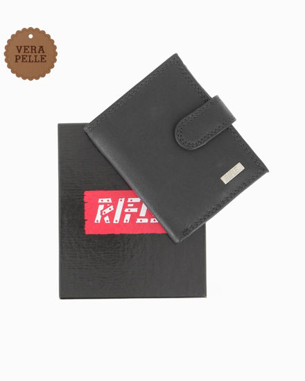 Immagine di RIFLE - Portafoglio nero in VERA PELLE con pattina e taschino posteriore