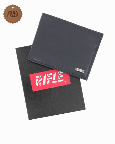 Immagine di RIFLE - Portafoglio blu in VERA PELLE con ribaltina interna