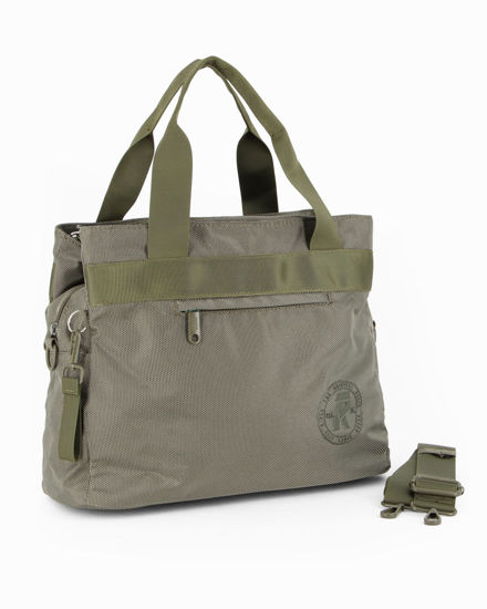 Immagine di RIFLE - Borsa a due manici verde con tasca frontale e tre scomparti principali