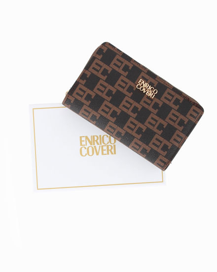Immagine di ENRICO COVERI - Portafoglio nero/cuoio loggato da donna con due scomparti principali
