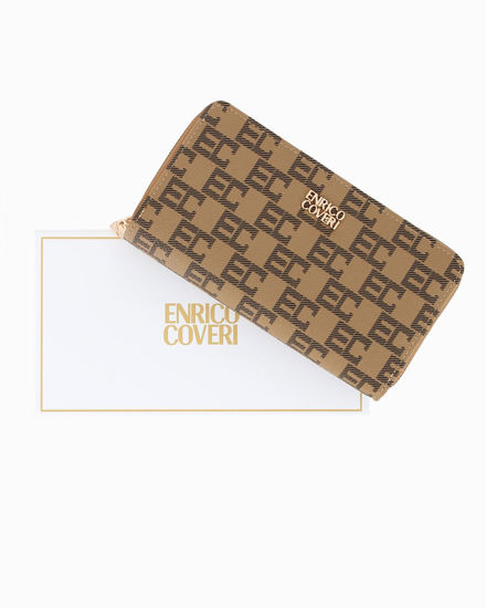 Immagine di ENRICO COVERI - Portafoglio taupe loggato da donna con doppia cerniera