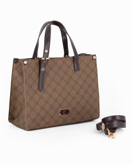 Immagine di CARRERA - Borsa a du manici logata marrone, tracola removibile