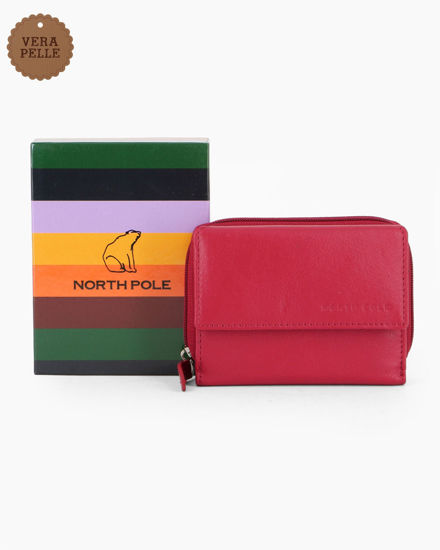 Immagine di NORTH POLE - Portafoglio rosso in VERA PELLE da donna con patta e tasca posteriore