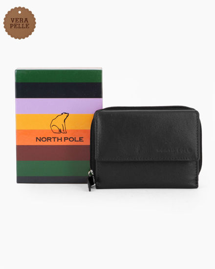 Immagine di NORTH POLE - Portafoglio nero in VERA PELLE da donna con patta e tasca posteriore