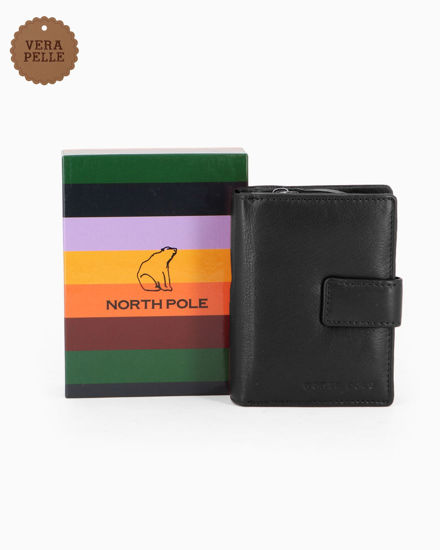 Immagine di NORTH POLE - Portafoglio nero in VERA PELLE da donna con tre scomparti principali