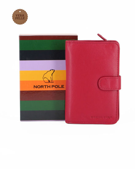 Immagine di NORTH POLE - Portafoglio rosso in VERA PELLE da donna con pattina