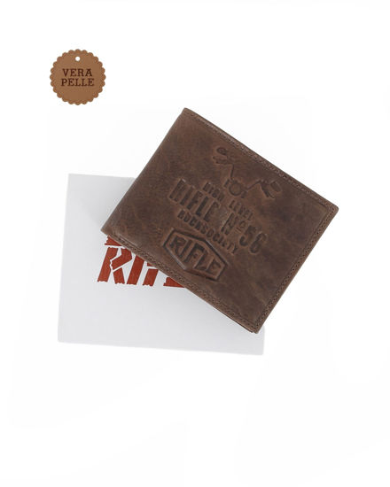 Immagine di RIFLE - Portafoglio marrone in VERA PELLE da uomo con ribaltina interna