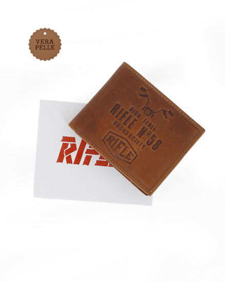 Immagine di RIFLE - Portafoglio tan in VERA PELLE da uomo con ribaltina interna